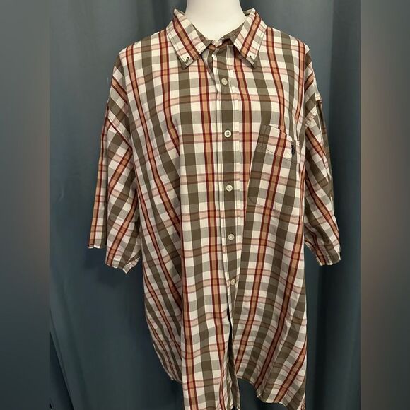 US Polo Assn Red/Orange Plaid Short Sleeve Button Up Men's Size 4XLT - Picture 6 of 7